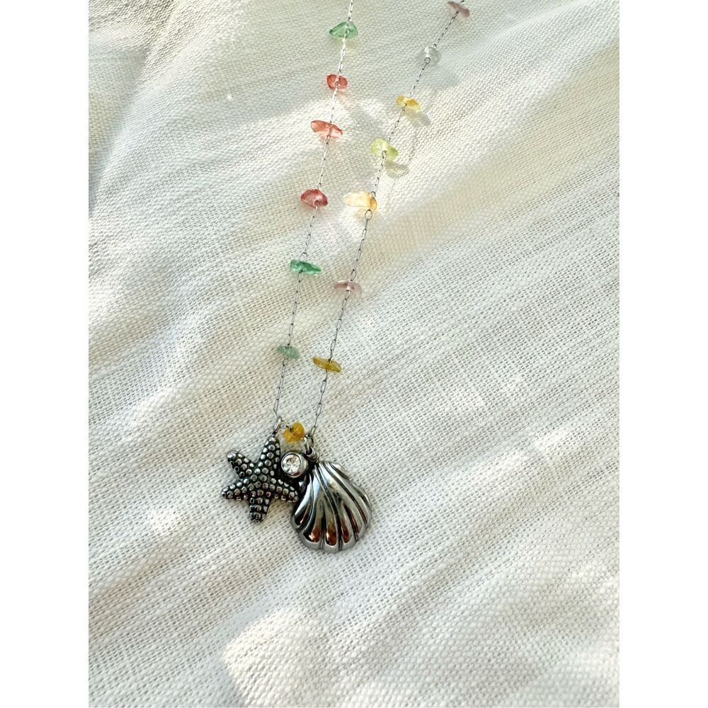 Starfish and clamshell multicolor stone beach necklace ￼